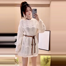 批发2026新款高级感镂空针织连衣裙子<b class='q'>女</b>早春季小个子气质收腰<b class='q'>毛衣</b>短裙