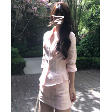 批发2026新款粉色衬衫<b class='q'>连衣裙</b>子<b class='q'>女</b>夏季韩系巨好看漂亮穿搭一整套装短裙