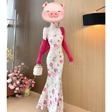 批发独特漂亮抹胸碎花<b class='q'>连衣裙</b>子女夏季2026新款度假风收腰包臀鱼尾长裙