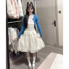 批发法式甜美风波点<b class='q'>背心</b>长袖连衣裙子女2026夏季新款收腰显瘦衬衫短裙