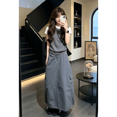 批发巨好看韩系穿搭一整套灰色<b class='q'>连衣</b>裙子女2026新款夏季学院风套装<b class='q'>长裙</b>
