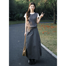 批发巨好看韩系穿搭一整套灰色<b class='q'>连衣</b>裙子女2026新款夏季学院风套装<b class='q'>长裙</b>
