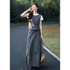 批发巨好看韩系穿搭一整套灰色<b class='q'>连衣</b>裙子女2026新款夏季学院风套装<b class='q'>长裙</b>