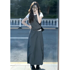 批发巨好看韩系穿搭一整套灰色<b class='q'>连衣</b>裙子女2026新款夏季学院风套装<b class='q'>长裙</b>