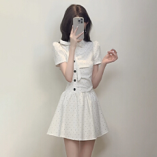 批发miu系穿搭白色<b class='q'>波点</b><b class='q'>连衣裙</b>子女夏季2026新款千金感绝美收腰a字短裙