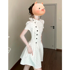 批发miu系穿搭白色<b class='q'>波点</b><b class='q'>连衣裙</b>子女夏季2026新款千金感绝美收腰a字短裙