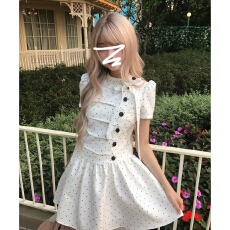 批发miu系穿搭白色<b class='q'>波点</b><b class='q'>连衣裙</b>子女夏季2026新款千金感绝美收腰a字短裙