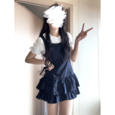 批发韩系学院风套装女夏季小个子穿搭波点背心<b class='q'>连衣裙</b>娃娃领衬衫一整套