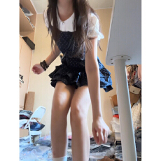 批发韩系学院风套装女夏季小个子穿搭波点背心<b class='q'>连衣裙</b>娃娃领衬衫一整套