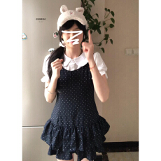 批发韩系学院风套装女夏季小个子穿搭波点背心<b class='q'>连衣裙</b>娃娃领衬衫一整套