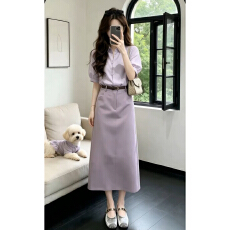 批发韩系高级感通勤穿搭一整套<b class='q'>连衣裙</b>子女夏季紫色<b class='q'>衬衫</b>高腰半身裙套装