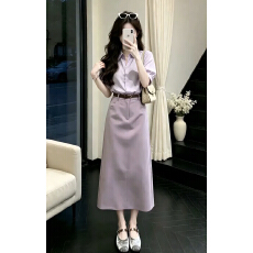 批发韩系高级感通勤穿搭一整套<b class='q'>连衣裙</b>子女夏季紫色<b class='q'>衬衫</b>高腰半身裙套装