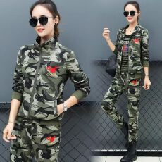 批发弹力<b class='q'>迷彩服</b><b class='q'>套装</b>女士水兵舞短袖T恤夏季休闲服三件套显瘦新款整套