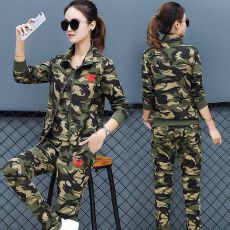 批发<b class='q'>迷彩服</b><b class='q'>套装</b>女春秋2025年新款时尚韩版宽松洋气户外休闲运动三件套
