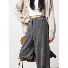 批发秋冬新品深灰色羊毛<b class='q'>阔腿裤</b>女加厚高腰<b class='q'>宽松</b>垂感小个子休闲直筒长<b class='q'>裤</b>