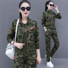 批发单/<b class='q'>套装</b>女<b class='q'>迷彩服</b>运动春秋季时尚洋气立领卫衣宽松跑步休闲三件套