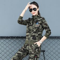 批发迷彩服春秋女士全套2026套装时尚新款洋气户外宽松运动<b class='q'>休闲</b>三件套