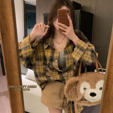 批发港风春秋<b class='q'>街头</b>叠穿复古vintage格子衬衫bf风慵懒风外套女衬衣开衫