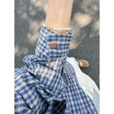 批发2026新款防晒衬衣蓝色<b class='q'>格子</b>慵懒风长袖衬衫女夏季薄款法式上衣<b class='q'>外套</b>