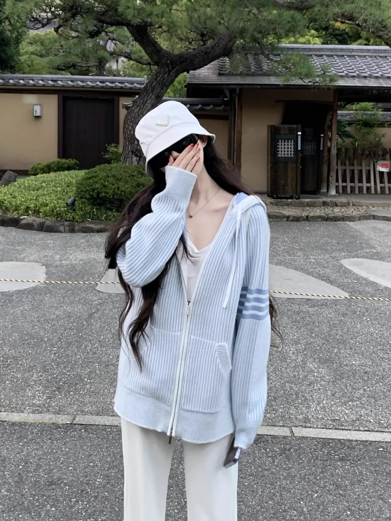 프레피 러블리 베이비 블루 후드 가디건 상세 이미지 2