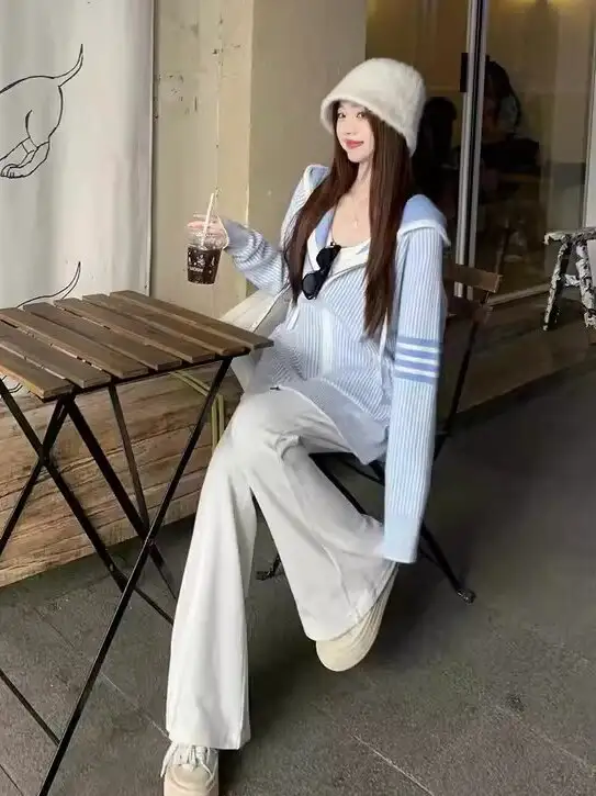 프레피 러블리 베이비 블루 후드 가디건 상세 이미지 3