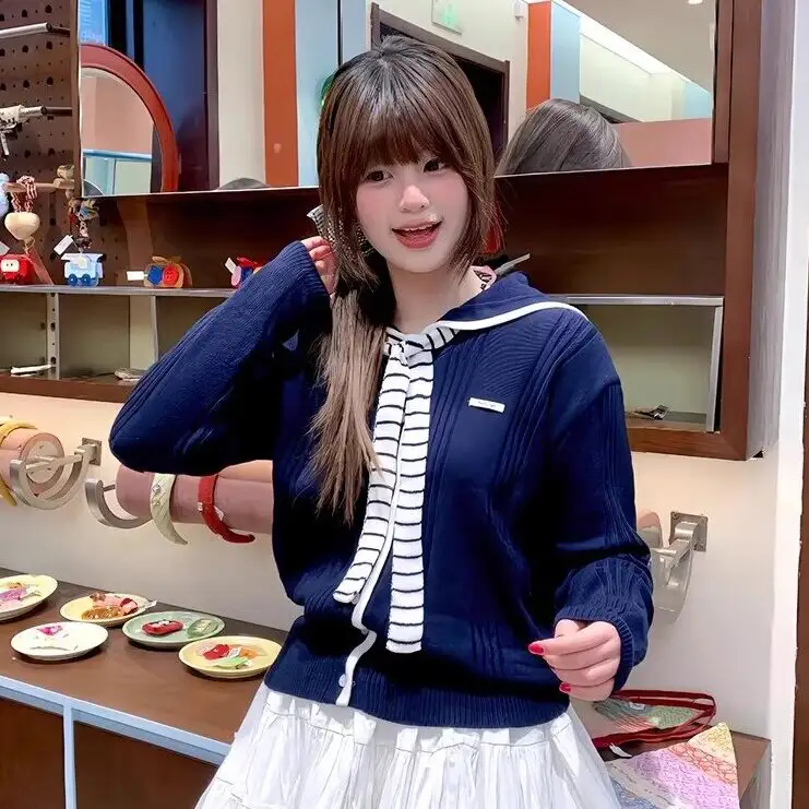 세일러 칼라 루즈핏 니트 가디건 상세 이미지 2