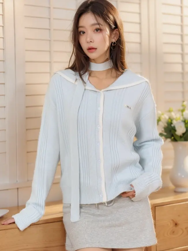 세일러 칼라 루즈핏 니트 가디건 상세 이미지 4