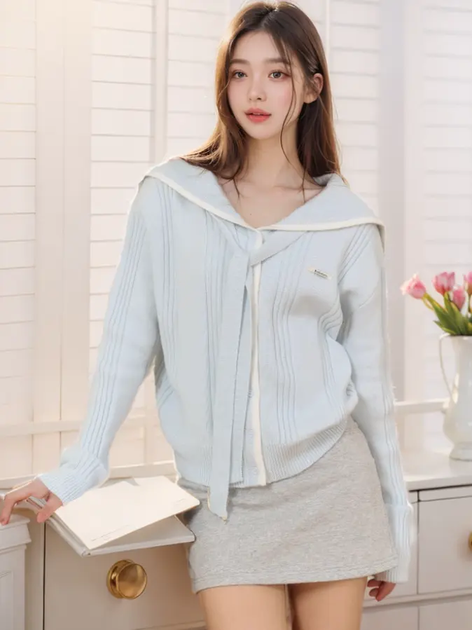 세일러 칼라 루즈핏 니트 가디건 상세 이미지 5