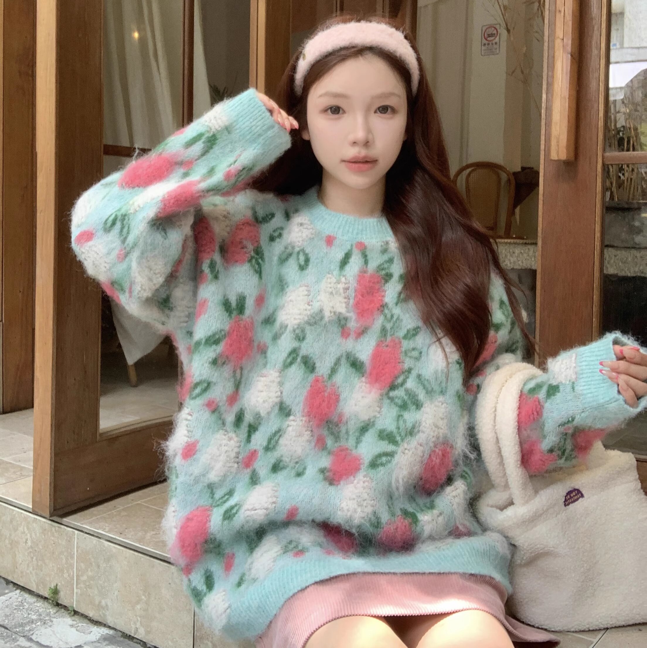복숭아 지점 야오 야오 왕실 당겨서 플러시 480g 무거운 가을 겨울 새로운 두꺼운 순수한 산양 캐시미어 수건 자수 당겨서 플러시 스웨터 여자