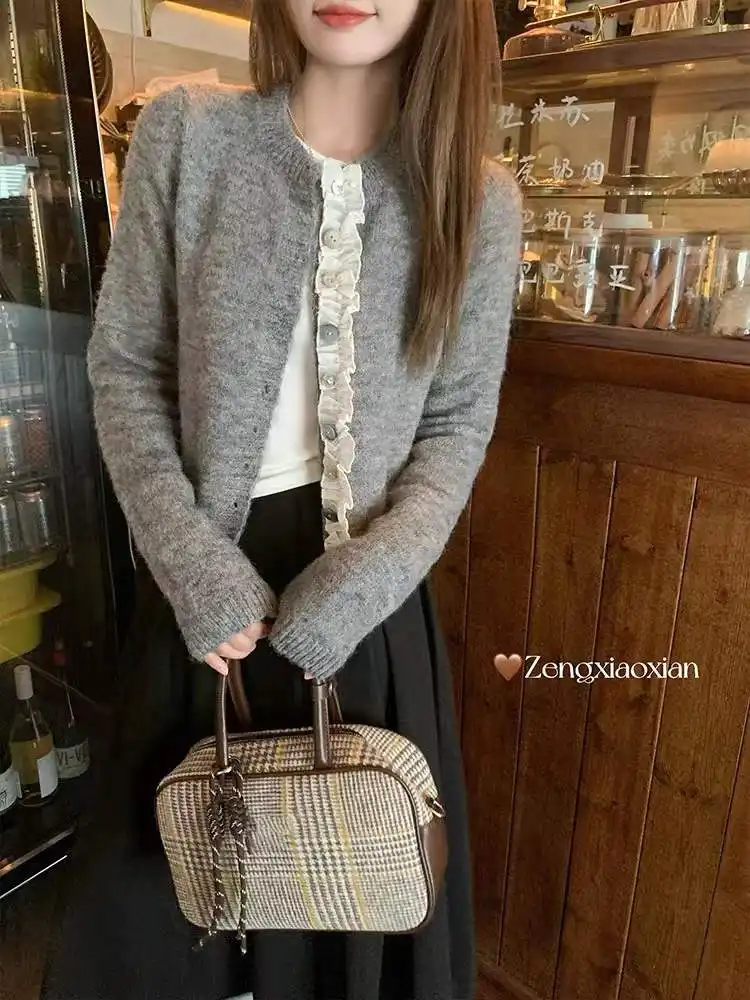 한국인기 라운드넥 니트 가디건 상세 이미지 4