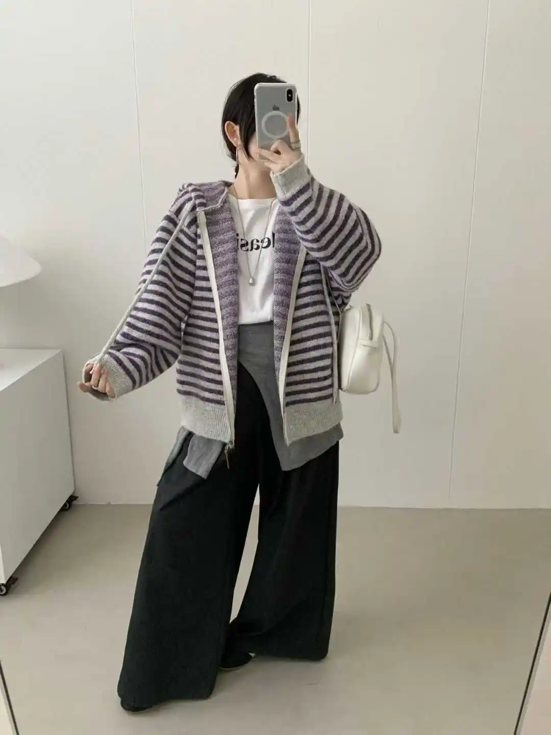 스트라이프 후드 지퍼 가디건 상세 이미지 4