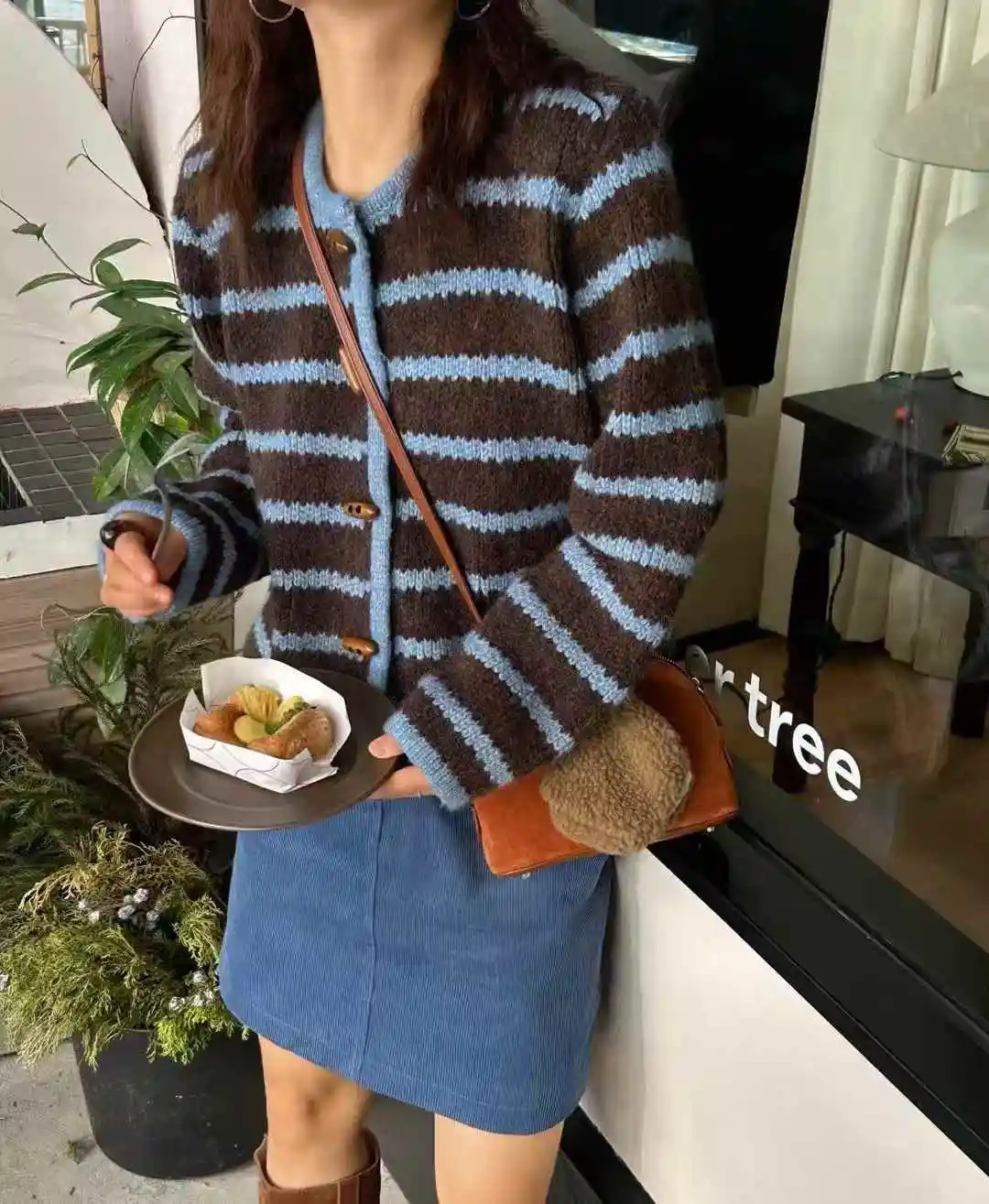 한국인기 배색 스트라이프 더플코트 가디건 상세 이미지 1