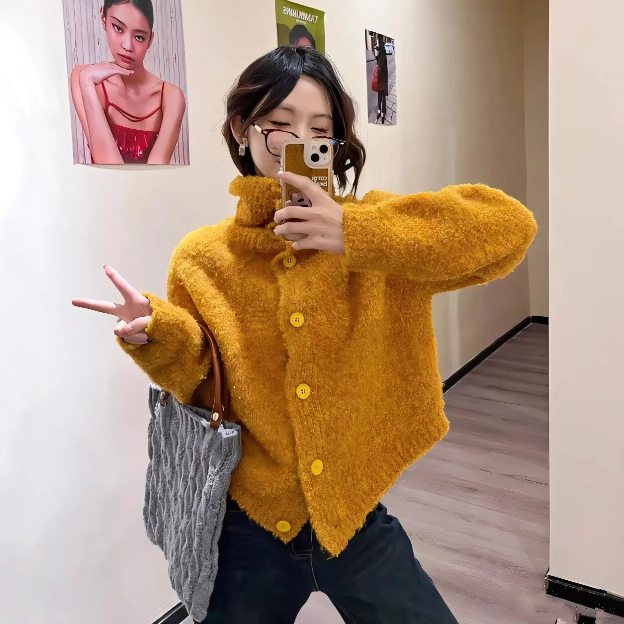 한국인기 캔디컬러 하이넥 니트 가디건 상세 이미지 3