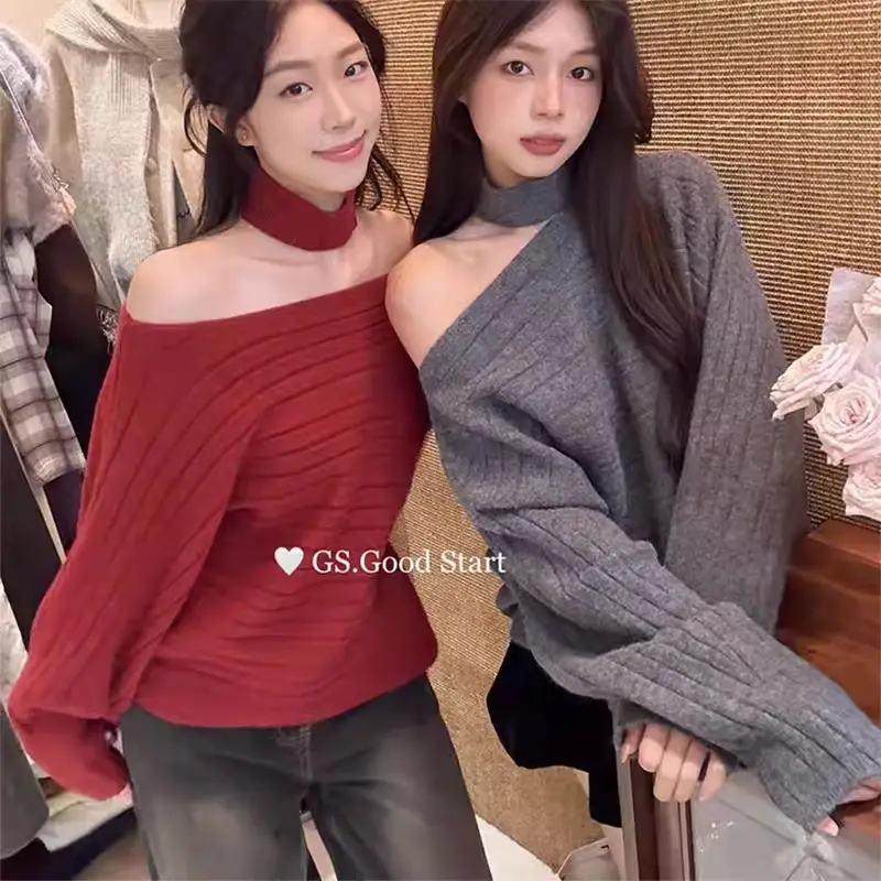 넥워머 포함 2way 오프숄더 울 니트 상세 이미지 1
