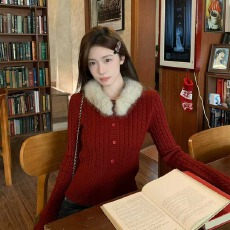 批发氛围感大毛领套头毛衣秋冬保暖韩系内搭<b class='q'>小衫</b>修身收腰显瘦针织上衣