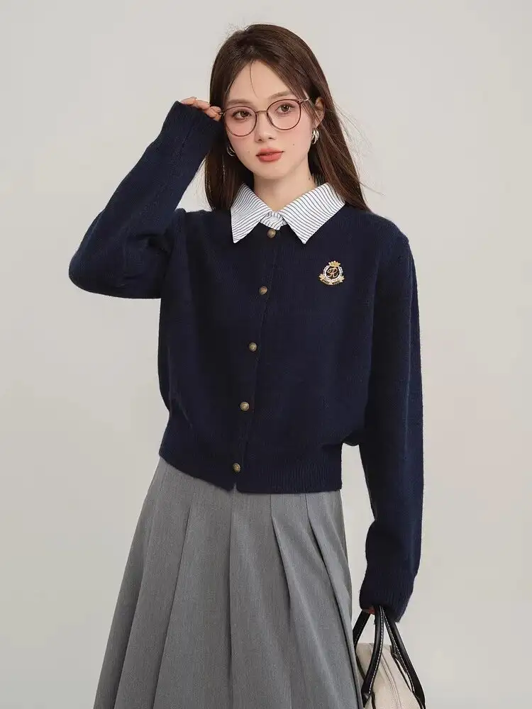 레이어드 폴라 칼라 니트 가디건 상세 이미지 1