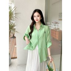 批发韩版小马刺绣薄款棉麻防晒长袖开衫女夏季新款时尚宽松衬衫上衣<b class='q'>潮</b>