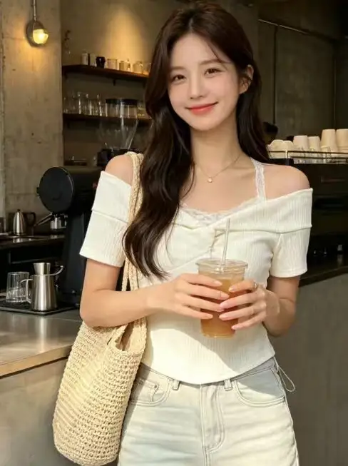 리본 디테일 오프숄더 니트 티셔츠 상세 이미지 4