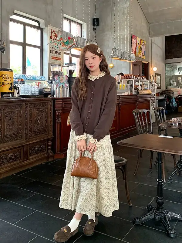프릴 칼라 배색 니트 가디건 상세 이미지 6