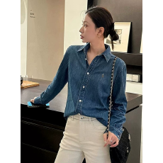 批发韩国代购小马刺绣牛仔POLO领长袖衬衫女秋<b class='q'>冬</b>时尚休闲宽松外套上衣