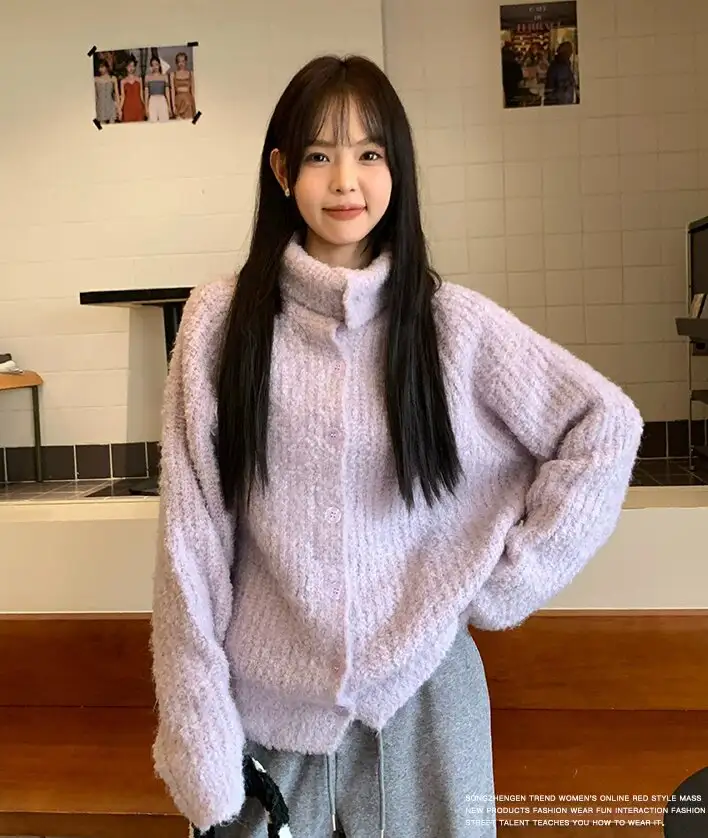 한국인기 폴드 칼라 알파카 가디건 상세 이미지 1
