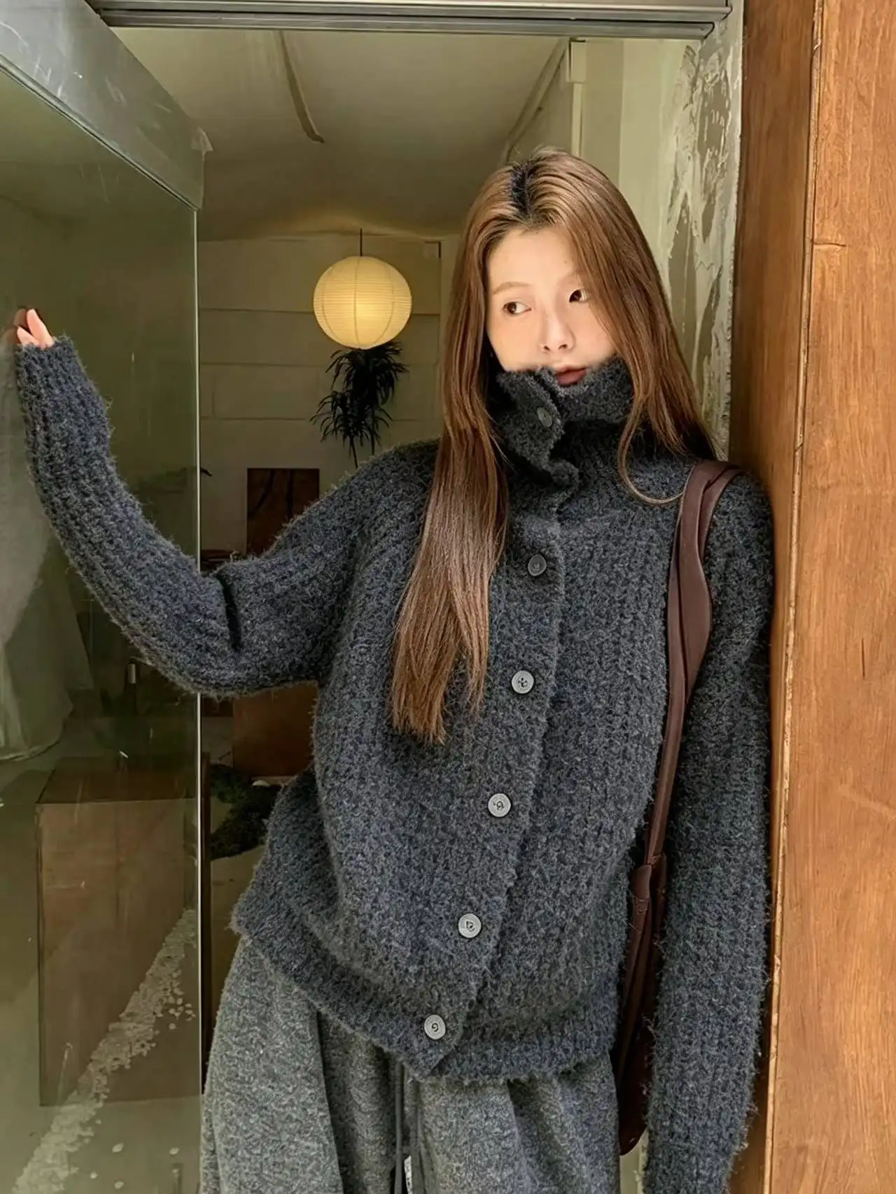 한국인기 폴드 칼라 알파카 가디건 상세 이미지 2