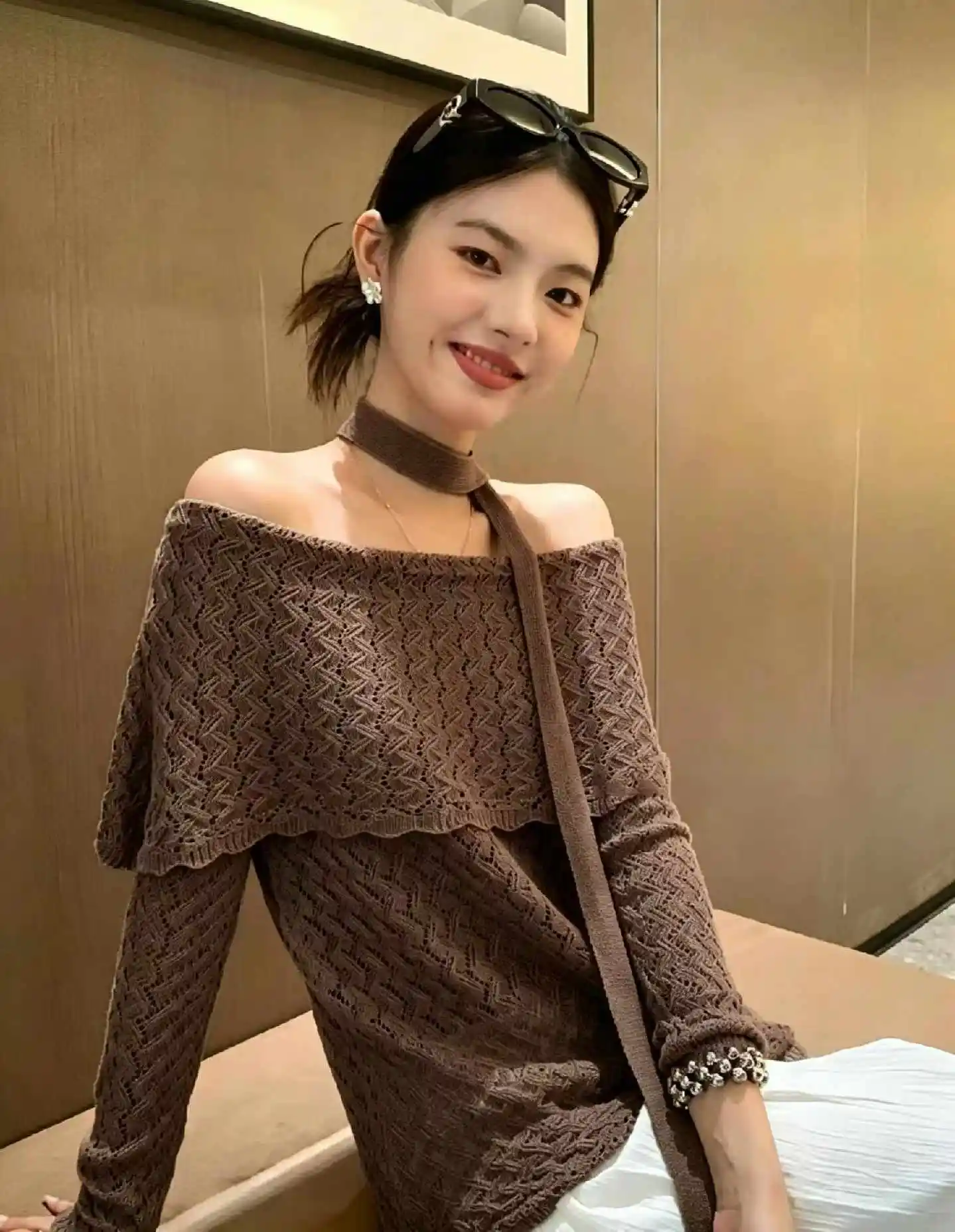 오프숄더 레이스 니트 상세 이미지 2