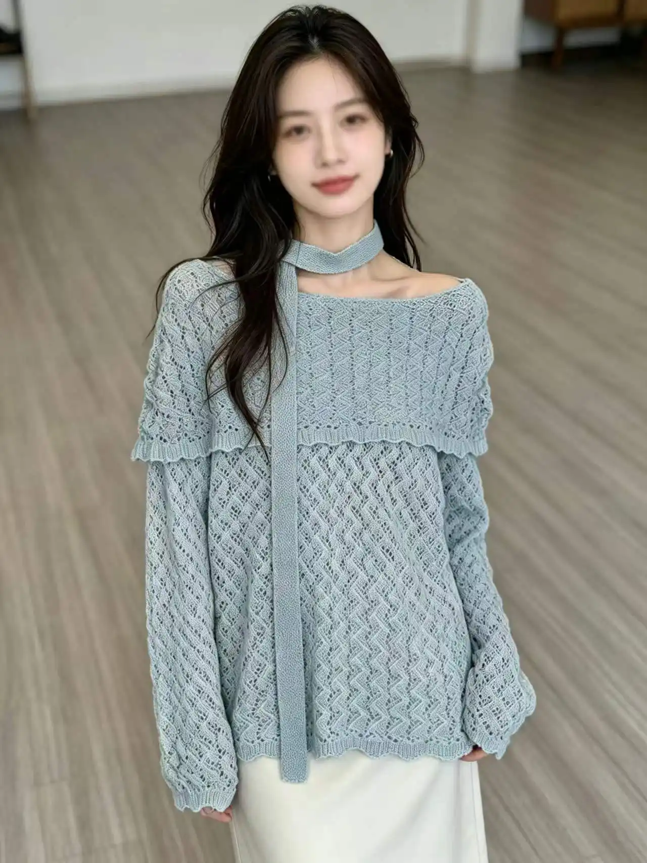 오프숄더 레이스 니트 상세 이미지 4