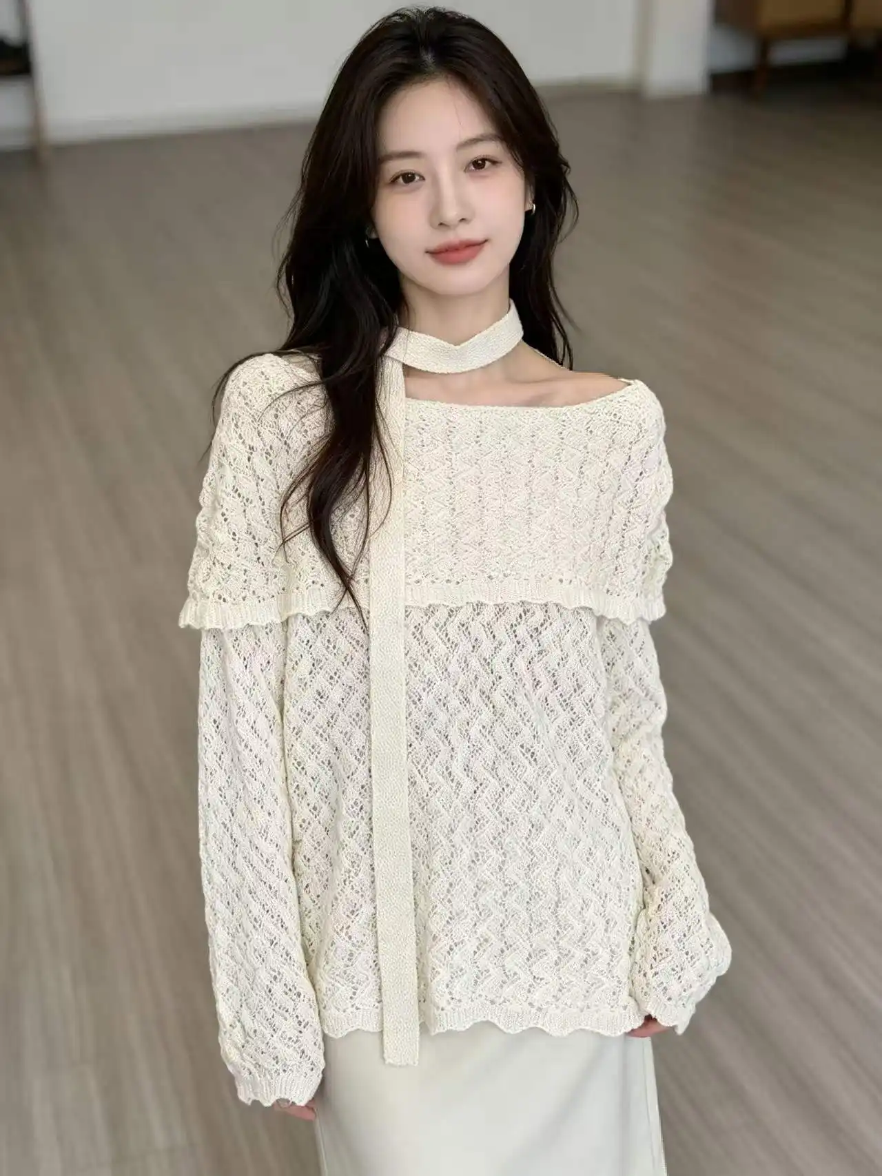 오프숄더 레이스 니트 상세 이미지 5