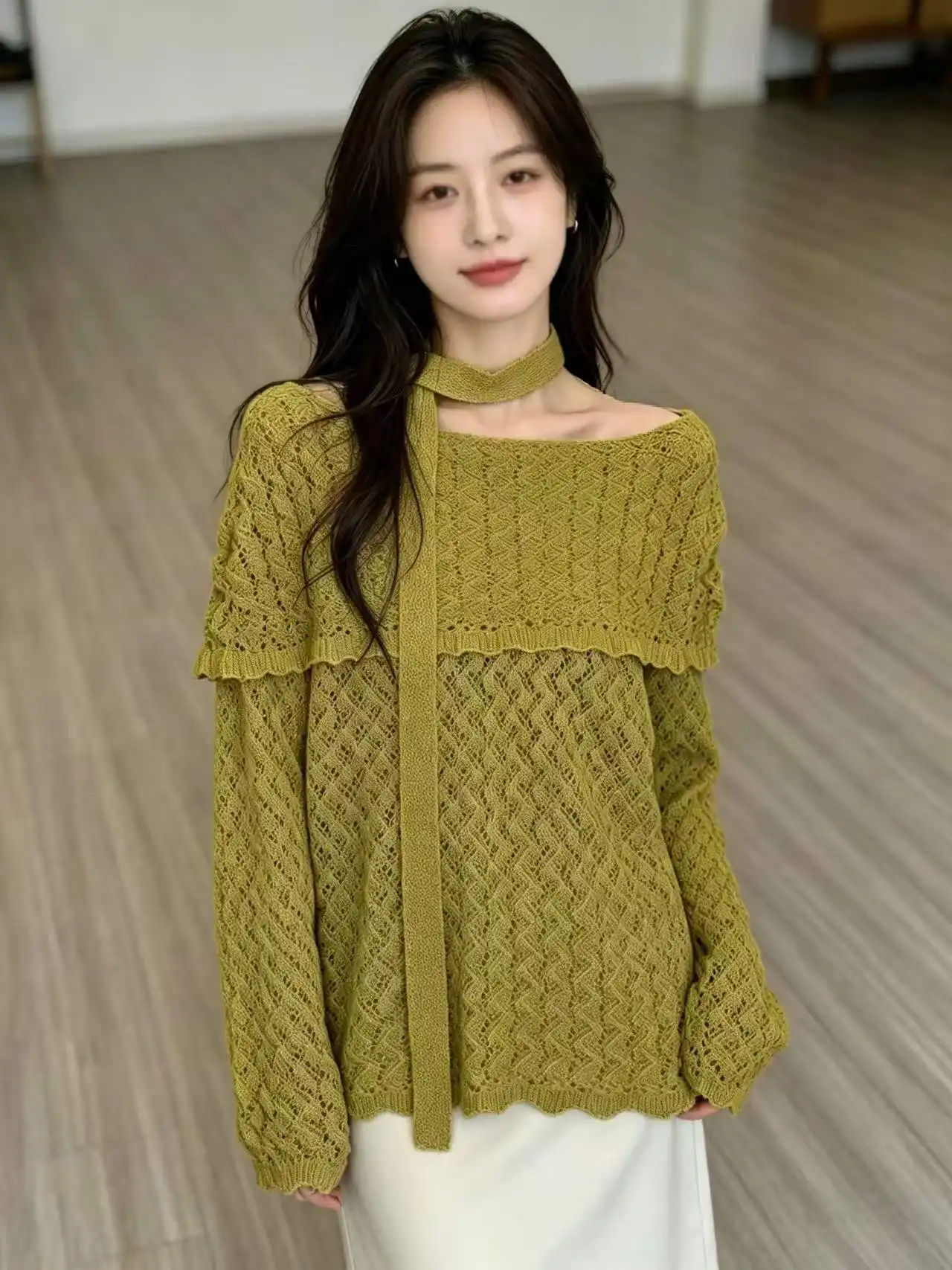 오프숄더 레이스 니트 상세 이미지 6