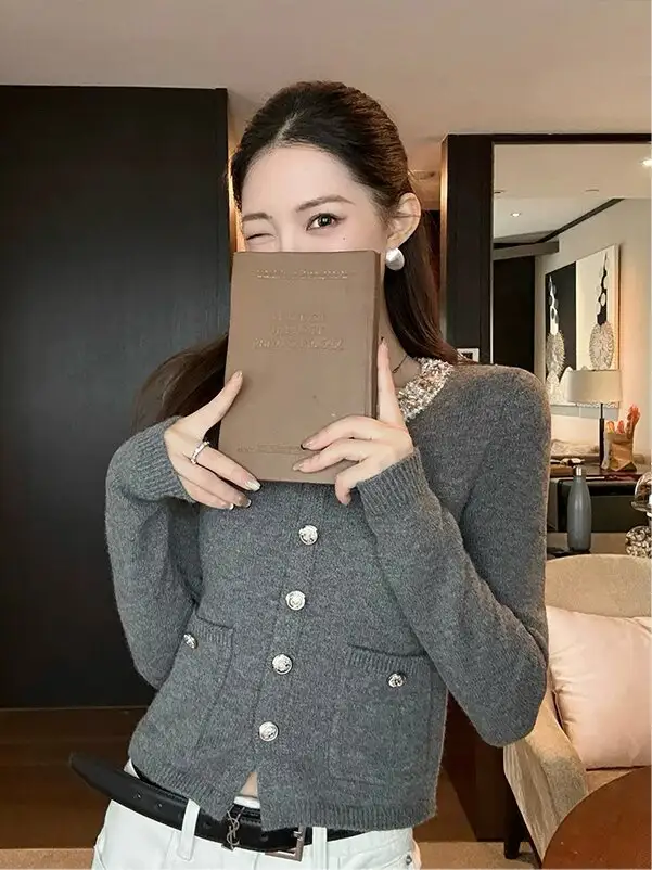 플라워 혼방 니트 가디건 상세 이미지 1