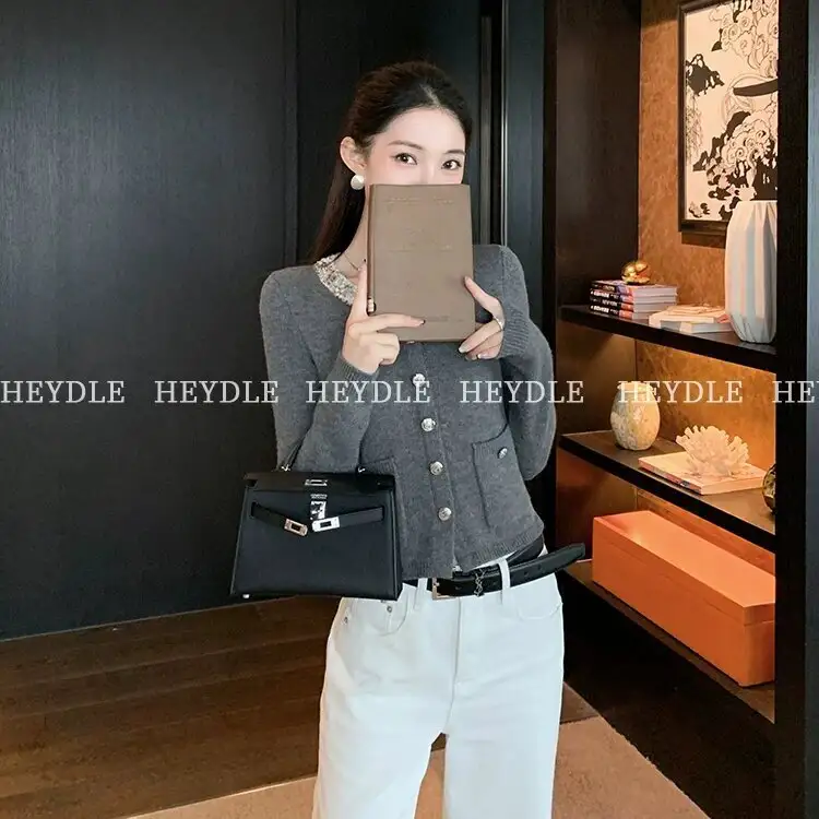 플라워 혼방 니트 가디건 상세 이미지 2
