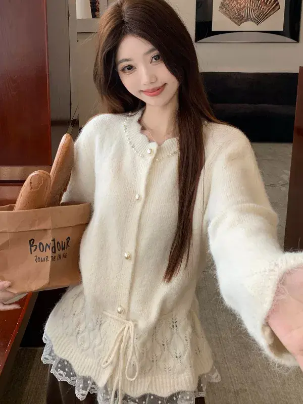 진주 단추 레이스 가디건 상세 이미지 1