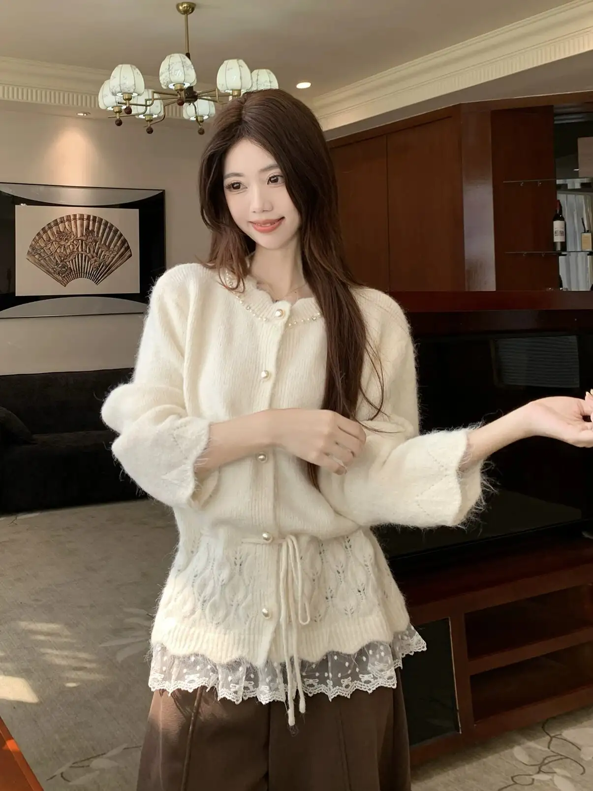 진주 단추 레이스 가디건 상세 이미지 3